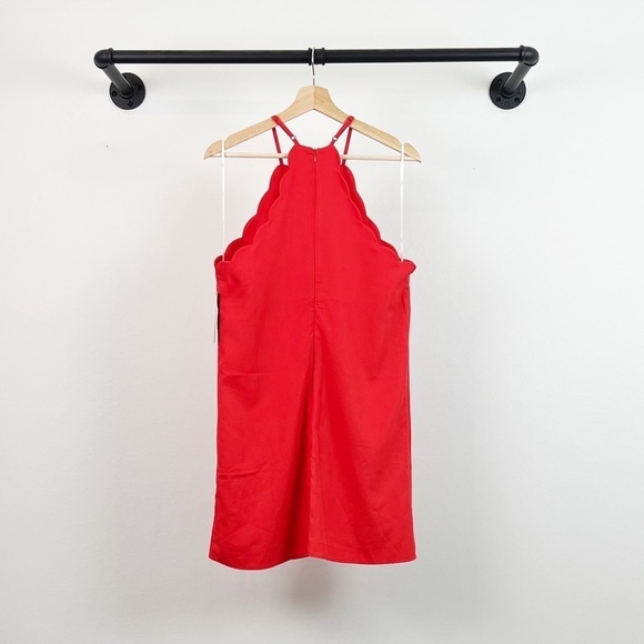NWT Lulus Endlessly Endearing Scalloped Coral Red Mini Dress - Picture 6 of 7
